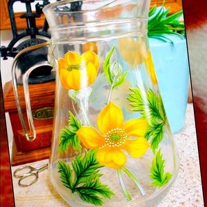 Lovely vintage heavy glass pitcher buttercup flowers